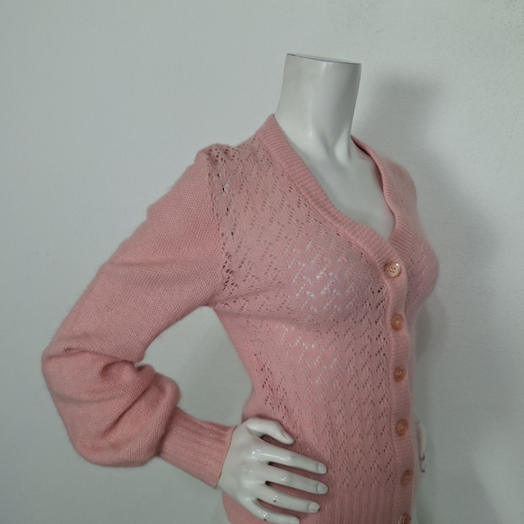 Vintage 80's Slade New Zealand Pink Lambswool Angora Blend Soft Cardigan Size S - Picture 6 of 13